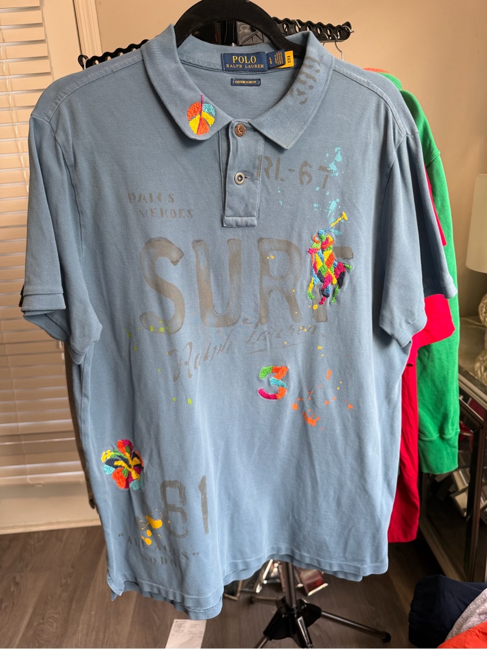Polo by Ralph Lauren Light Blue Embroidered Surf Polo with Multicolor Accents